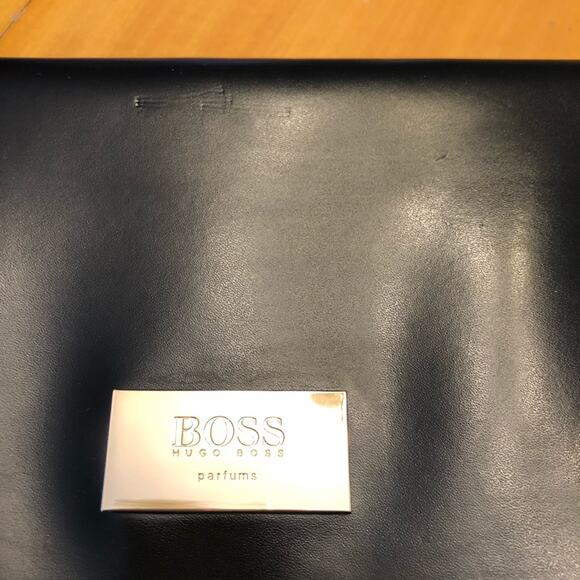 Boss parfums cosmetic bag gray black faux leather felt logo designer minimalist - Picture 2 of 5